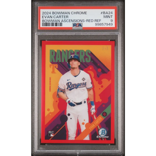 2024 Bowman Chrome Evan Carter /5 Bowman Ascensions-Red Ref PSA 9