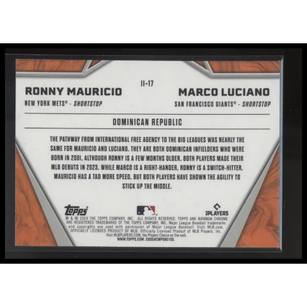 2024 Bowman Chrome #II-17 Marco Luciano / Ronny Mauricio International Impact