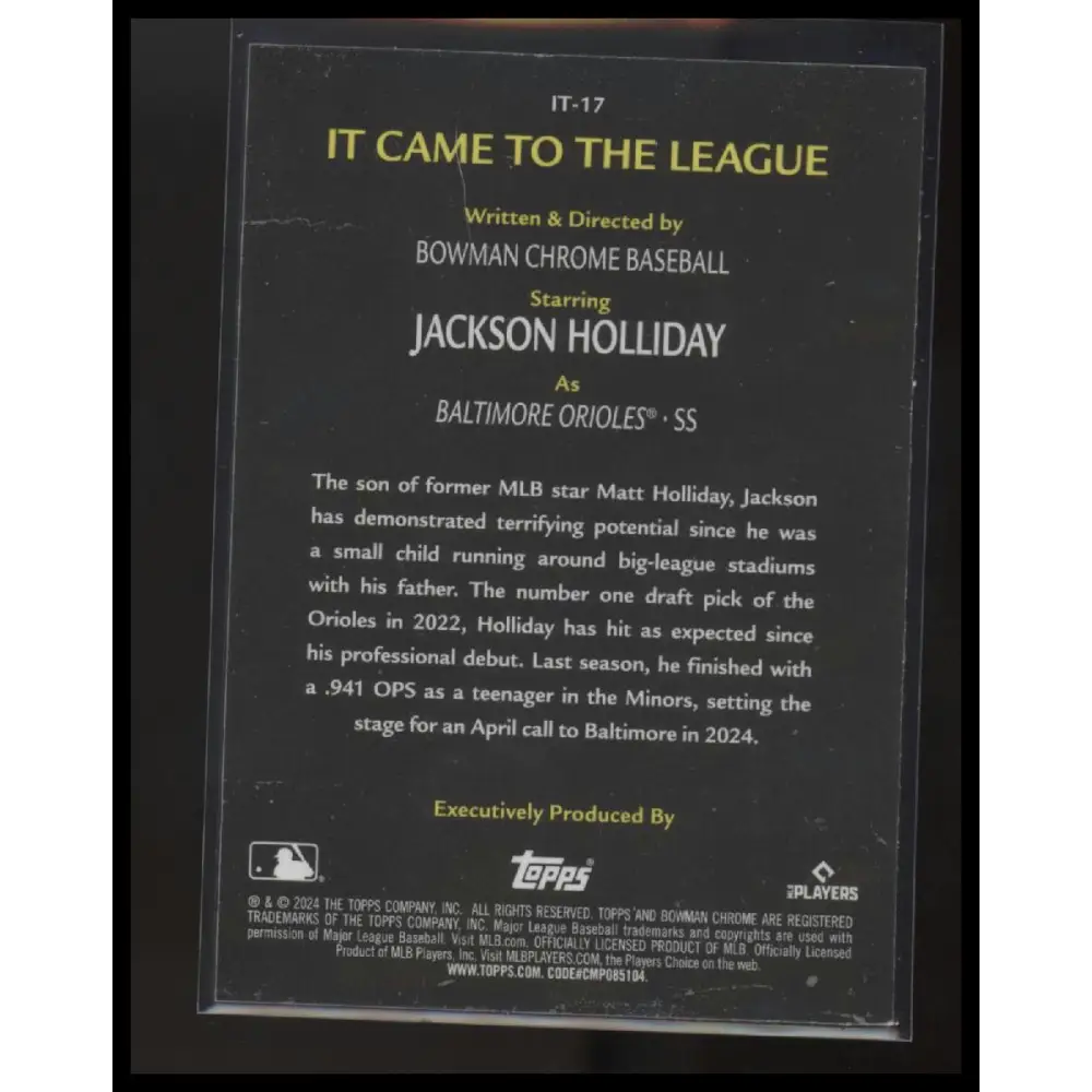 2024 Bowman Chrome #IT-17 Jackson Holliday It Came to the League
