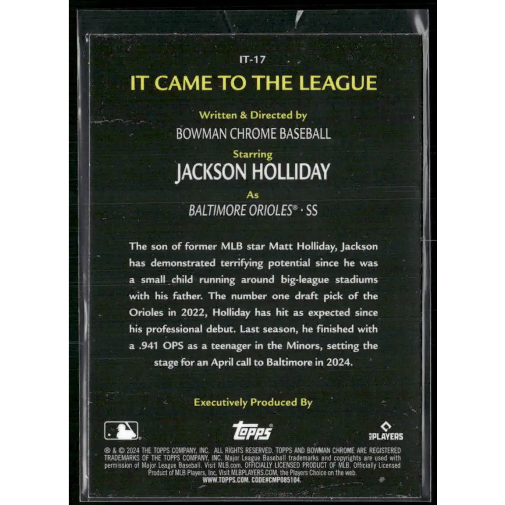 2024 Bowman Chrome #IT-17 Jackson Holliday It Came to the League