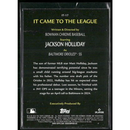 2024 Bowman Chrome #IT-17 Jackson Holliday It Came to the League