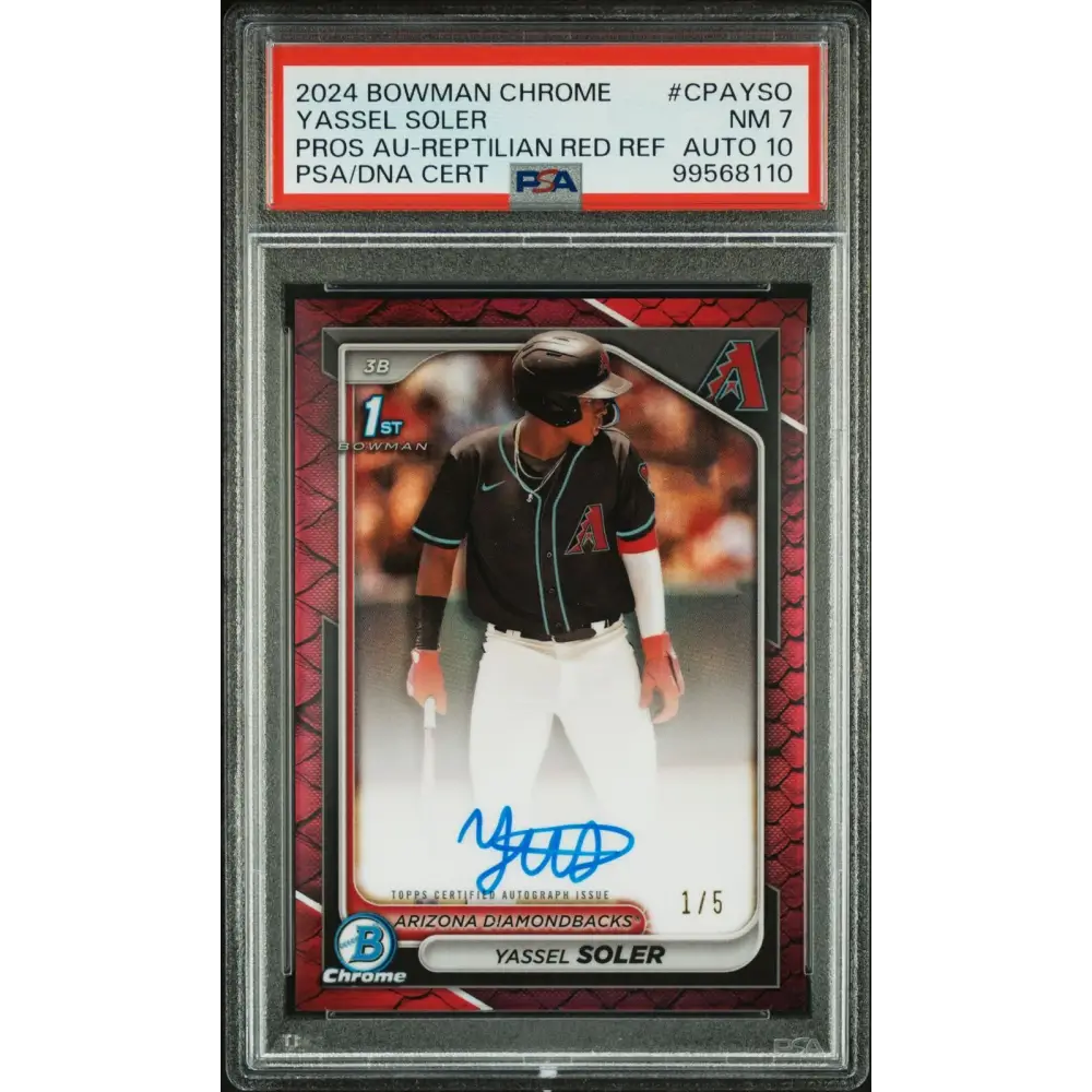 2024 Bowman Chrome Prospect Auto Yassel Soler Pros Au-Reptilian Red Ref PSA 7