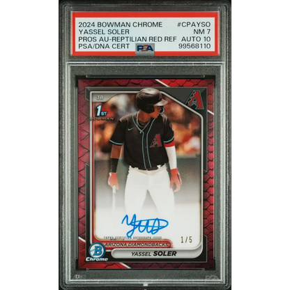 2024 Bowman Chrome Prospect Auto Yassel Soler Pros Au-Reptilian Red Ref PSA 7