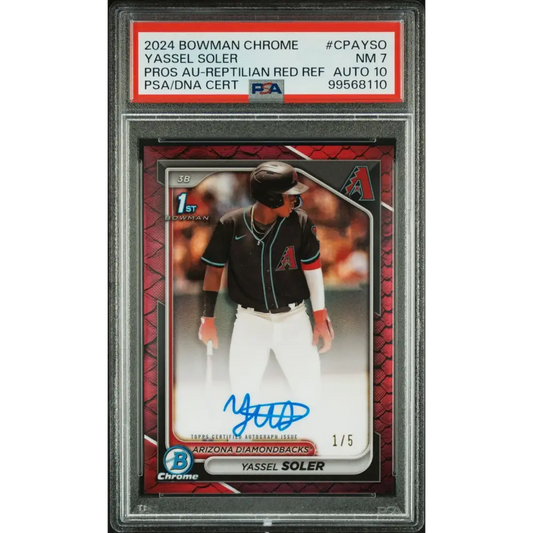 2024 Bowman Chrome Prospect Auto Yassel Soler Pros Au-Reptilian Red Ref PSA 7