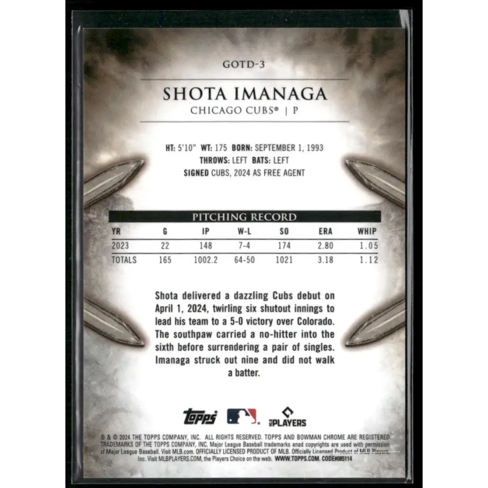 2024 Bowman Chrome Shota Imanaga Gladiators of the Diamond Gold Refractors #/50