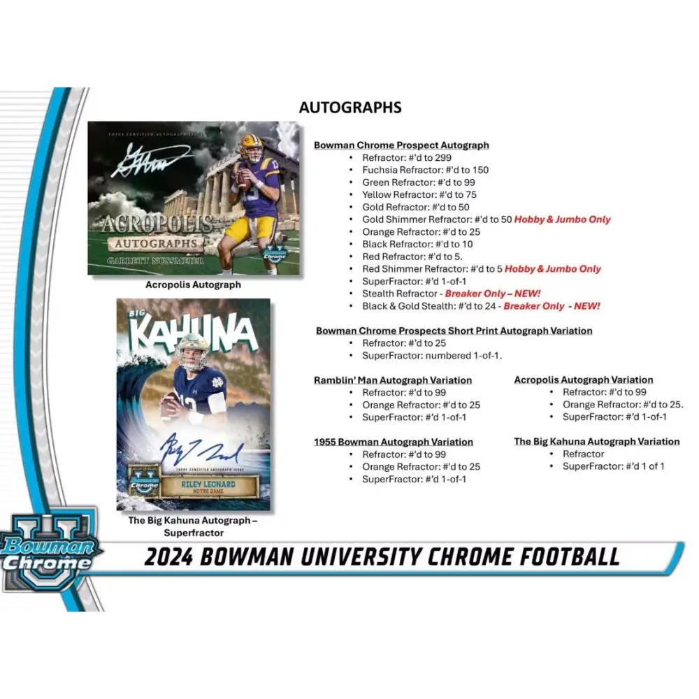 2024 Bowman University Chrome Football 7-Pack Blaster Box