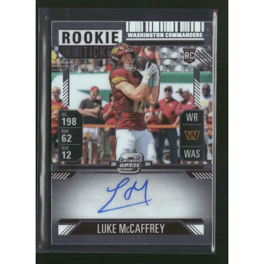 2024 Contenders Optic Luke McCaffrey Rookie Ticket Auto RC Silver Prizm #121 - Trading Card