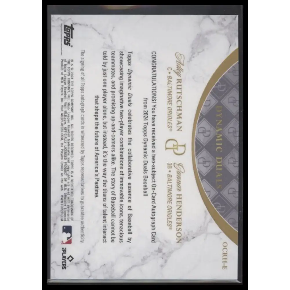 2024 Dynamic Duals Adley Rutschman / Gunnar Henderson On-Card – Dual Auto