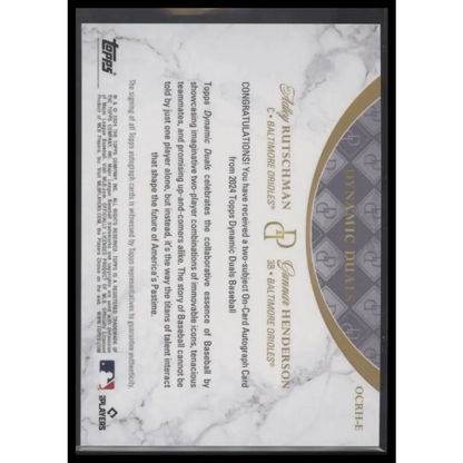 2024 Dynamic Duals Adley Rutschman / Gunnar Henderson On-Card – Dual Auto