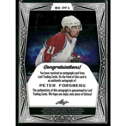 2024 Leaf Metal Hockey Legend Autographs Peter Forsberg Acetate Green Holo