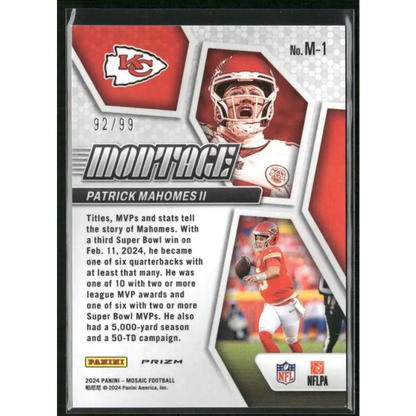 2024 MOSAIC PATRICK MAHOMES MONTAGE BLUE PRIZM /99 CHIEFS