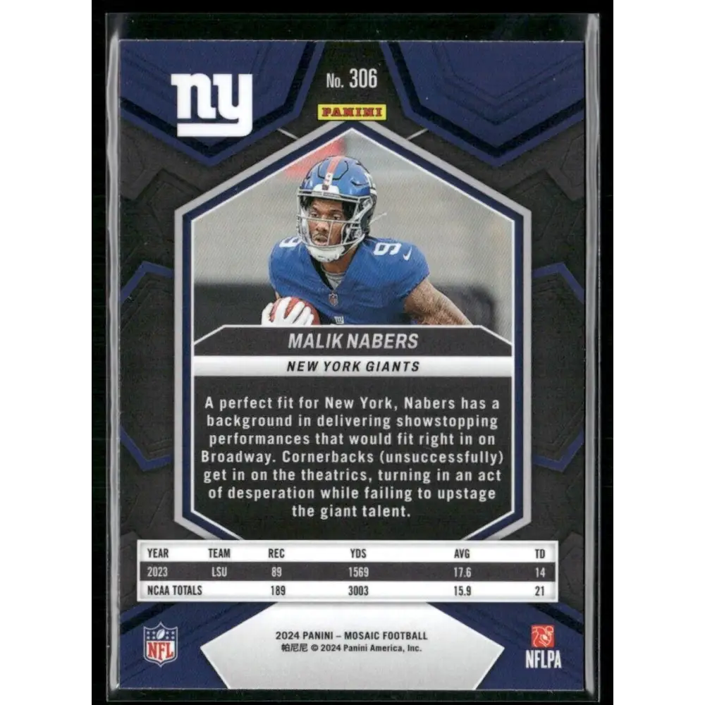 2024 Panini Mosaic Malik Nabers Rookie Base Card Giants!!