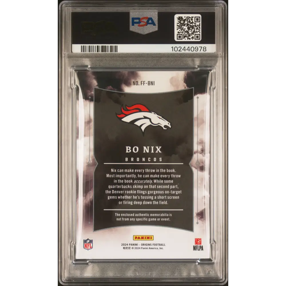 2024 Panini Origins Future Fabrics #FFBNI Bo Nix Future Fabrics-Turquoise PSA 6