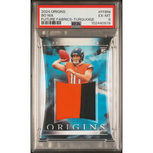 2024 Panini Origins Future Fabrics #FFBNI Bo Nix Future Fabrics-Turquoise PSA 6