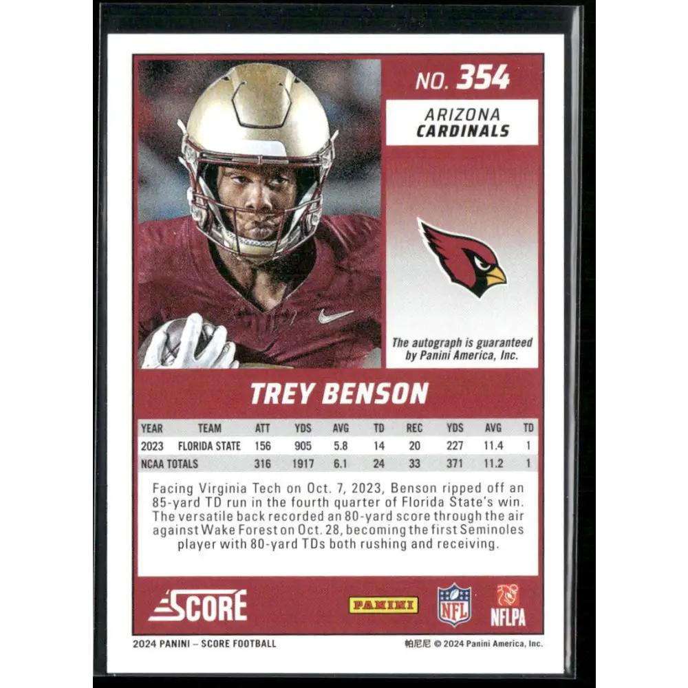 2024 Score #354 Trey Benson Rookie Signatures