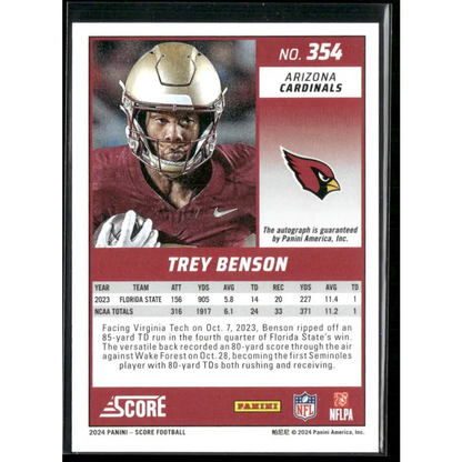 2024 Score #354 Trey Benson Rookie Signatures