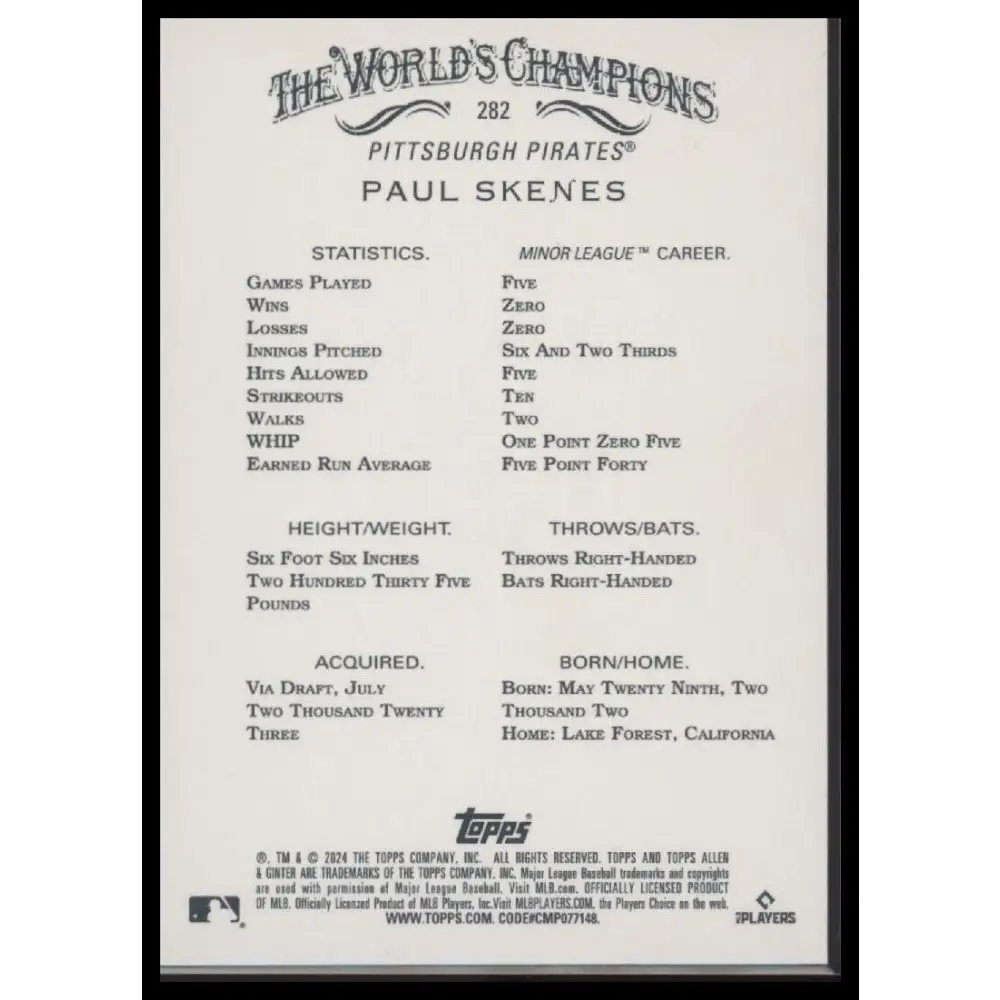 2024 Topps Allen & Ginter #282 Paul Skenes