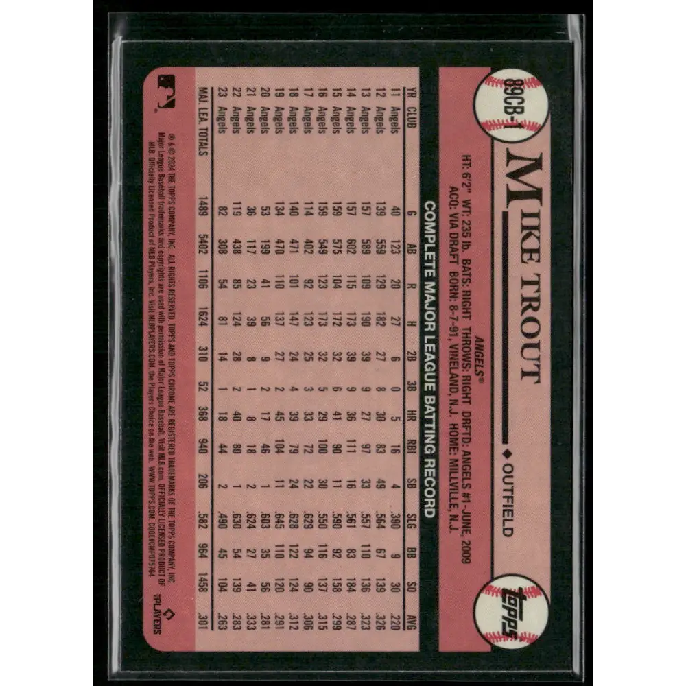 2024 Topps Chrome #89CB-1 Mike Trout 1989 Topps Baseball 35th Anniversary