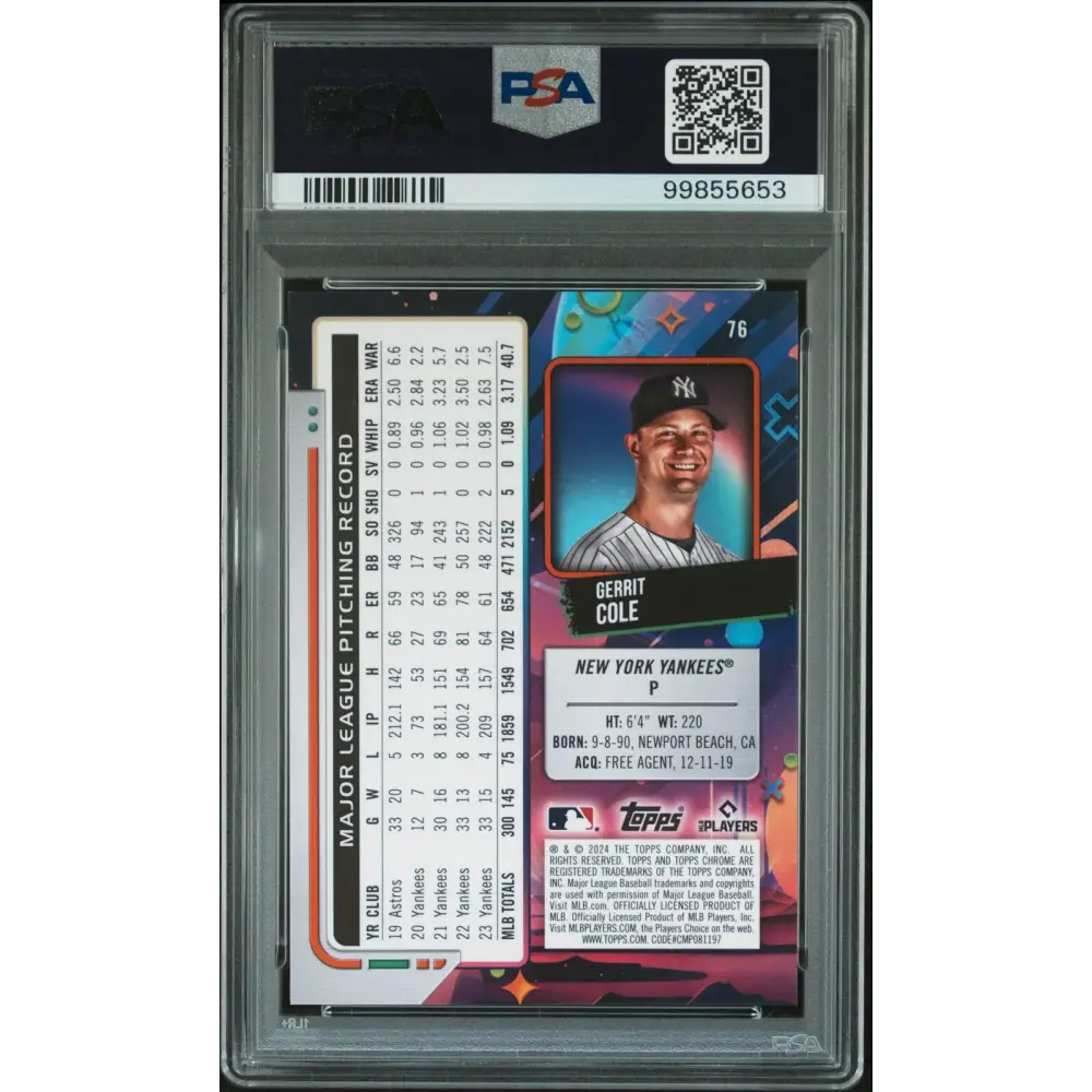 2024 Topps Chrome Cosmic #76 Gerrit Cole Black Eclipse PSA 9
