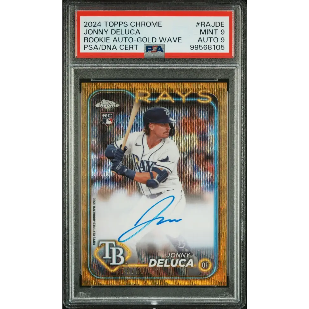 2024 Topps Chrome Rookie Auto Jonny Deluca Rookie Auto-Gold Wave-PSA 9