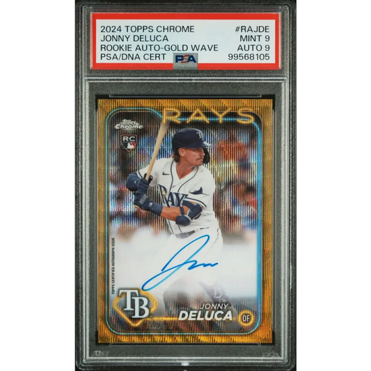 2024 Topps Chrome Rookie Auto Jonny Deluca Rookie Auto-Gold Wave-PSA 9