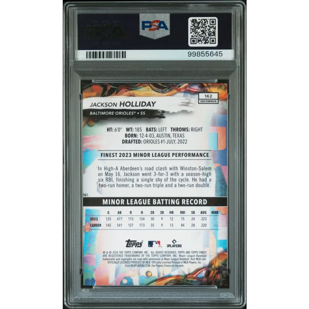 2024 Topps Finest #162 Jackson Holliday Blue Refractor PSA 10