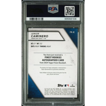 2024 Topps Finest Rookie Auto Junior Caminero Rk Dsgn Var Au-Gold Ref PSA 9