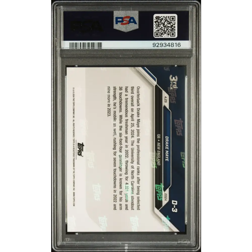 2024 Topps Now #D3 Drake Maye PSA 10
