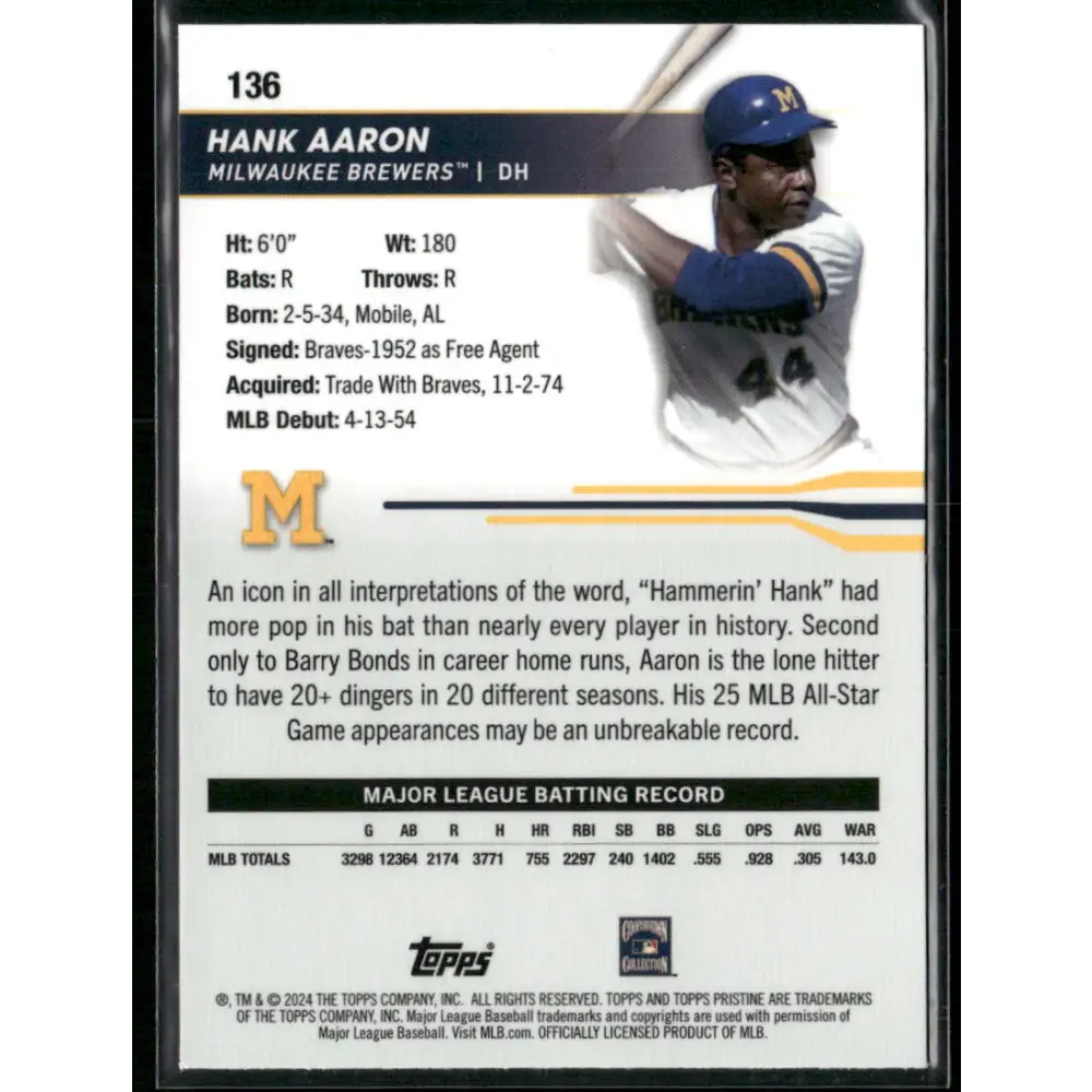 2024 Topps Pristine #136 Hank Aaron