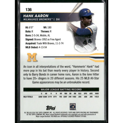 2024 Topps Pristine #136 Hank Aaron