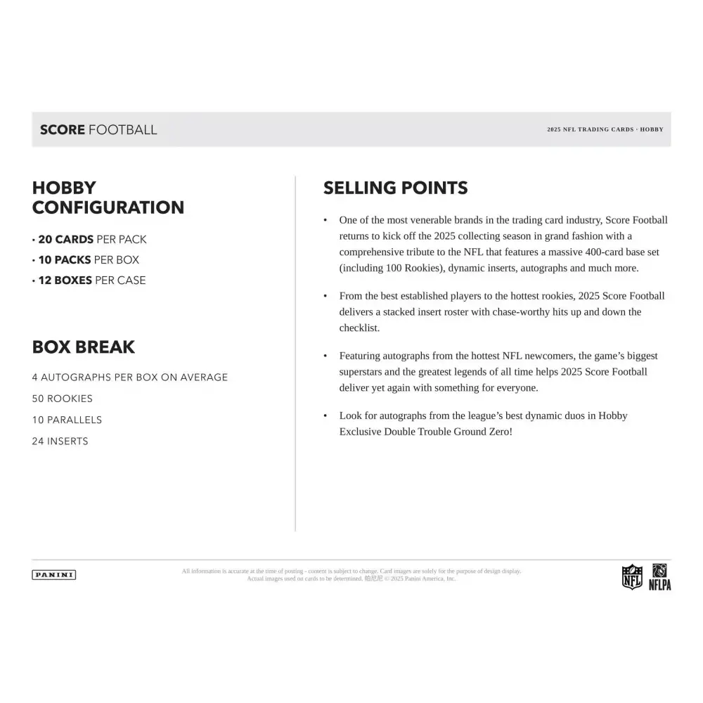 2025 Panini Score Football Hobby Box