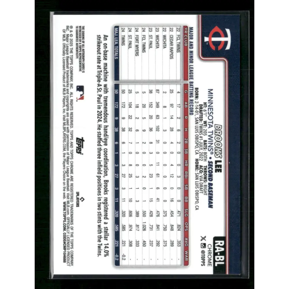 2025 Topps Chrome Brooks Lee True Purple Auto /250 - Trading Card