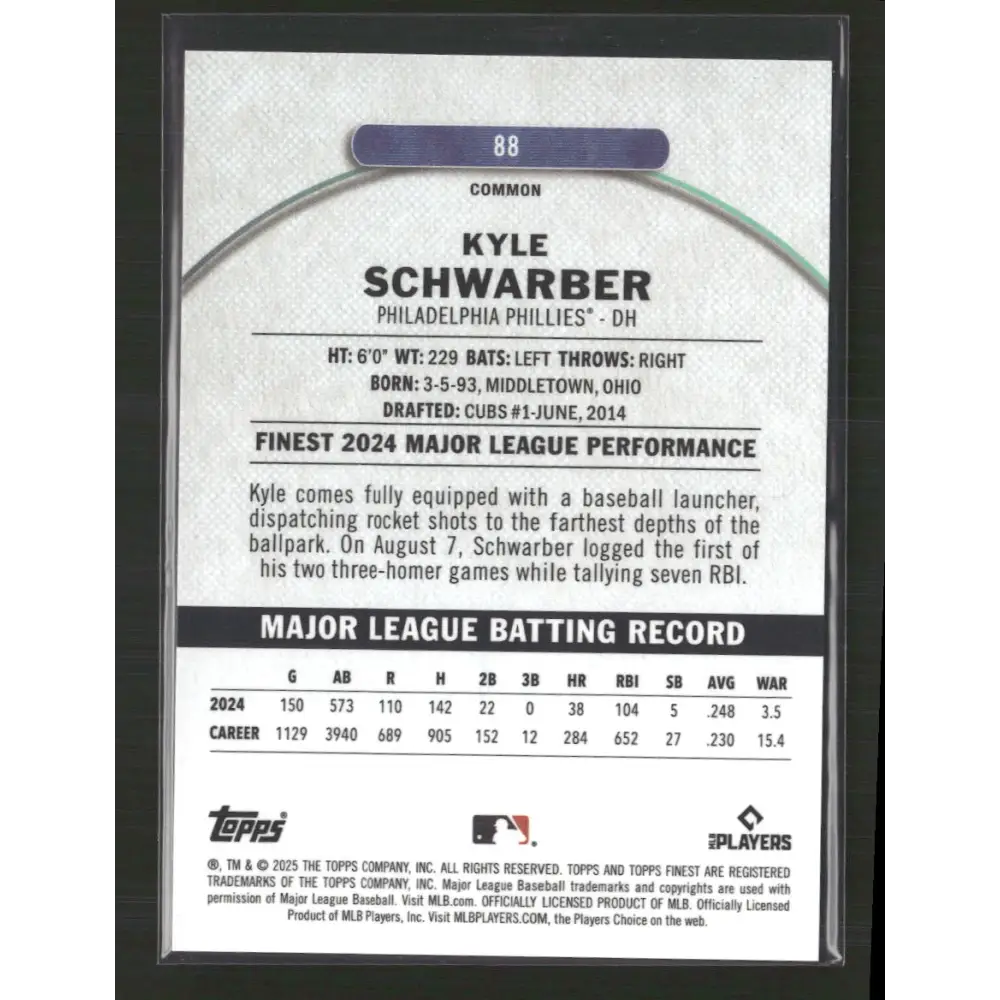 2025 Topps Finest Kyle Schwarber Orange /25 - Trading Card