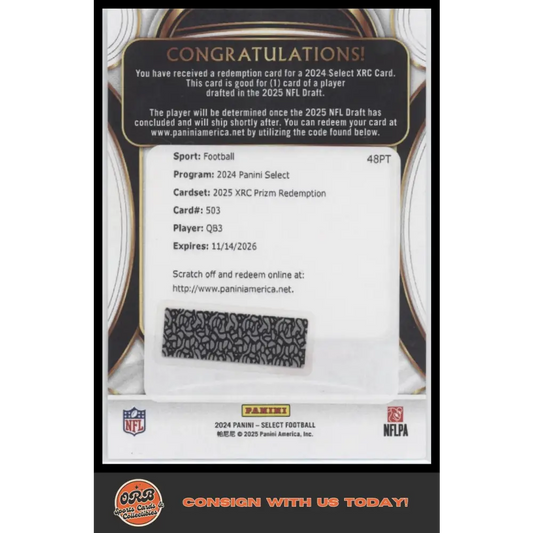 2025 XRC QB3 Redemption - 2024 Select Football - Trading Card