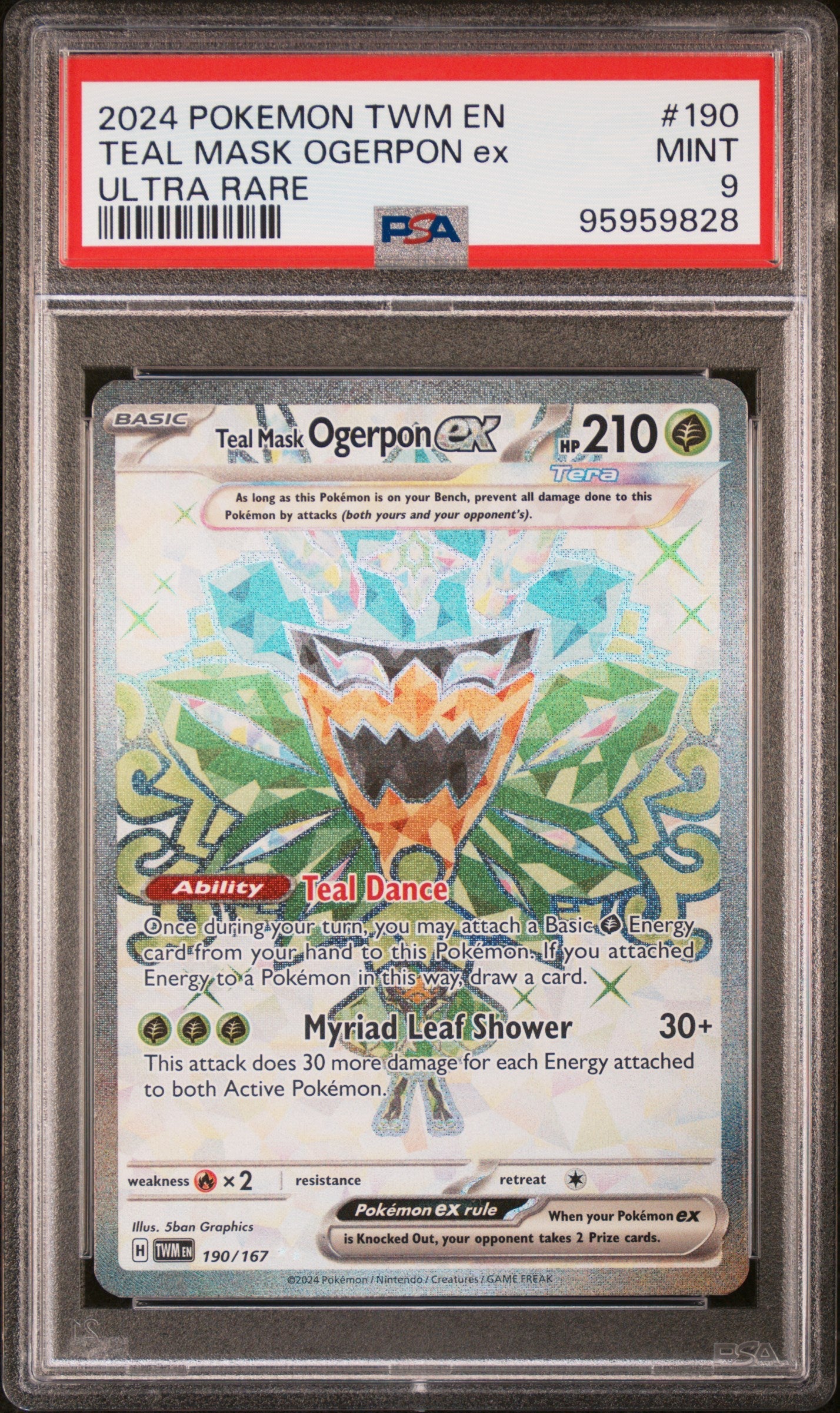 Teal Mask Ogerpon Ex 2024 Pokemon-Twilight Masquerade #190 Ultra Rare PSA 9