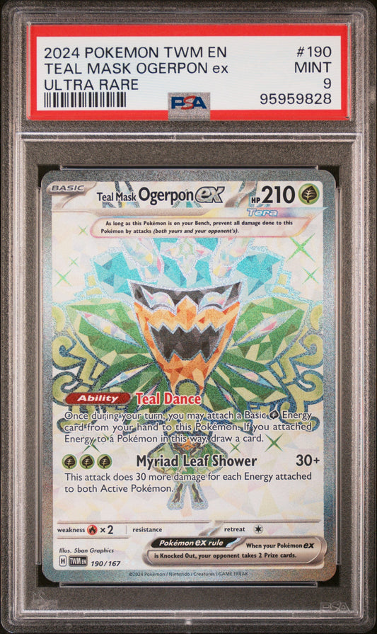 Teal Mask Ogerpon Ex 2024 Pokemon-Twilight Masquerade #190 Ultra Rare PSA 9