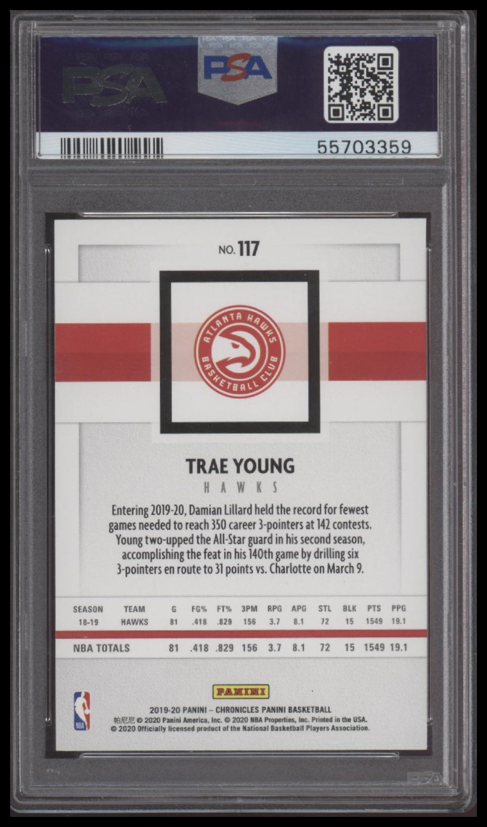 Trae Young 2019 Panini Chronicles #117 PSA 10