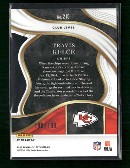Travis Kelce 2023 Panini Select #215 Red and Blue Prizms Die Cuts