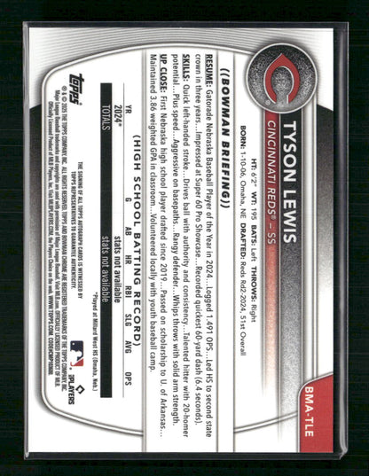 Tyson Lewis 2025 Bowman #BMA-TLE Chrome Prospects Auto Blue /150
