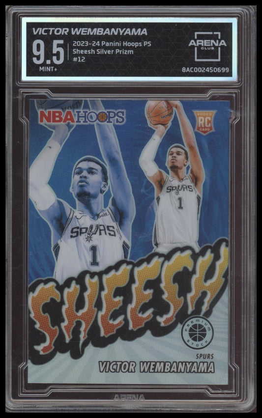 Victor Wembanyama 2023-24 Hoops Premium Stock #12 Sheesh Silver Prizm Graded 9.5