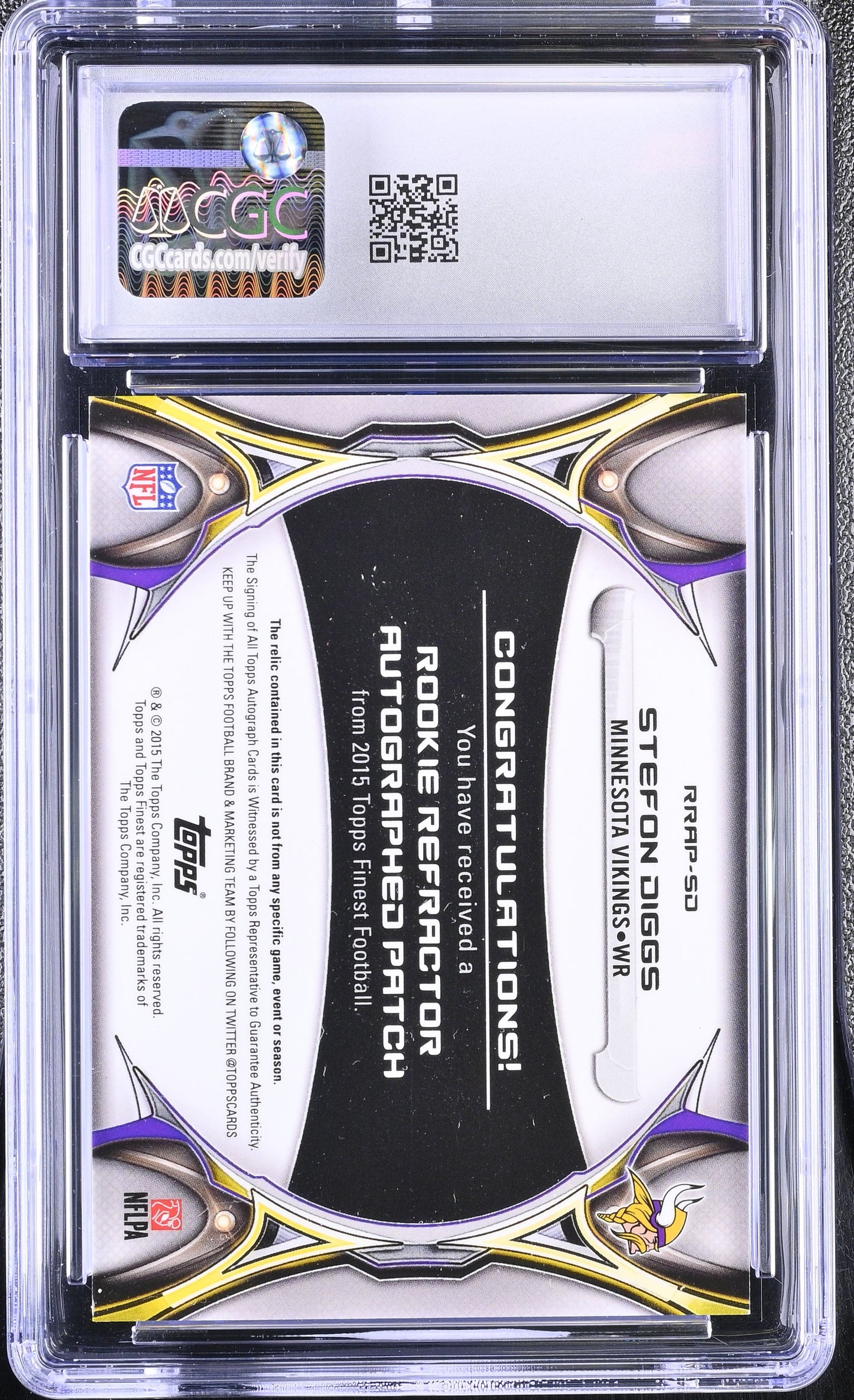 Stefon Diggs 2015 Finest #RRAP-SD Rookie Patch Autographs CGC 8.5