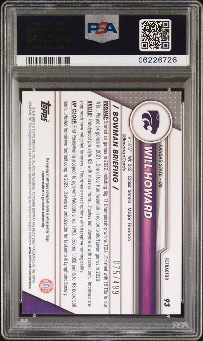 Will Howard 2023 Bowman University Chrome #93 Autograph-Refractor PSA 9