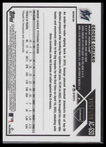 2023 Topps Chrome Update #AC-GSO George Soriano Autographs Refractor #/499
