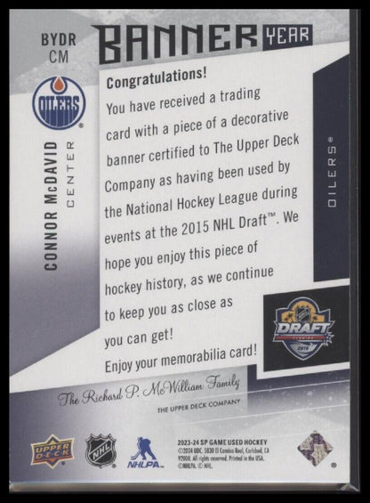 2023-24 SP Game Used #BYDR-CM Connor McDavid Banner Year NHL Draft