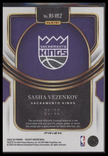 2023-24 Panini Select Sasha Vezenkov Rookie Jersey Autographs Purple Prizms #/99