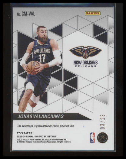 2023-24 Panini Mosaic Jonas Valanciunas Collage Autographs Mosaic White #/25