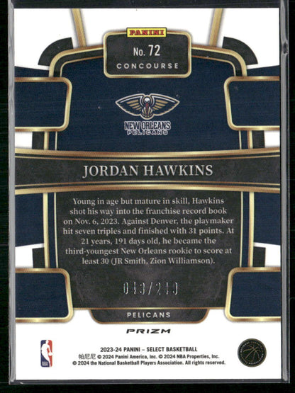 2023-24 Panini Select #72 Jordan Hawkins Blue Scope Prizms #/249