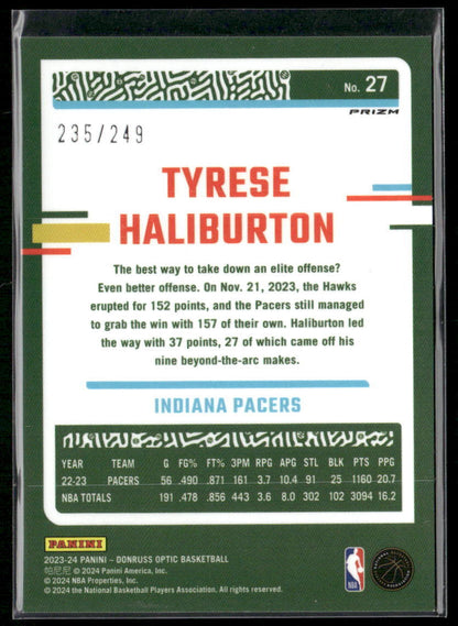 2023-24 Donruss Optic #27 Tyrese Haliburton Aqua #/249