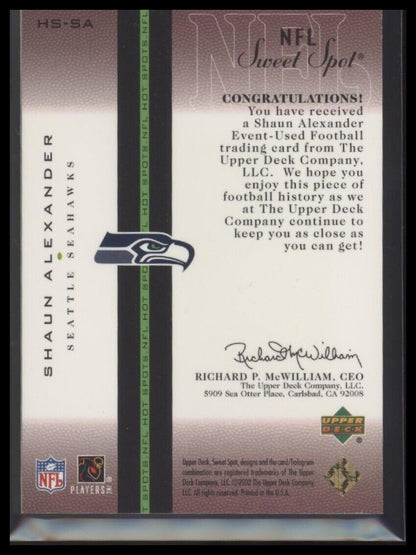 2002 Upper Deck Sweet Spot #HS-SA Shaun Alexander Hot Spots Football #/44