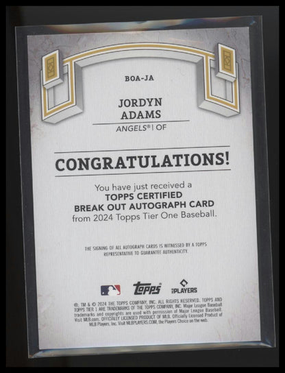 2024 Topps Tier One Jordyn Adams Blue Foil Break Out RC Rookie Auto Angels